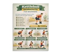 Kettlebell Training Guide Poster Beginner Workout Chart for Exercises Home Gym Fitness Room Wall-Art(Framed,16x24inch(40x60cm))