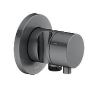 KEUCO IXMO Vanne d'inversion à encastrer 3 consommateurs, raccord de flexible, poignée Comfort et support de douche, avec arrêt, rosace ronde, 59549131201, Couleur: Chrome noir brossé