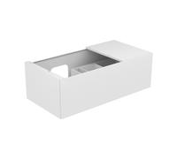 KEUCO EDITION 11 meuble sous-lavabo, 1 tiroir frontal, position du lavabo à gauche, avec éclairage intérieur LED, 1050x350x535mm, 31153270100, Corps/Avant: Laque blanche satinée / verre blanc satiné