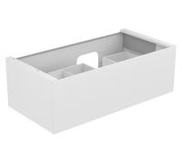 KEUCO EDITION 11 Meuble sous-lavabo pour lavabos encastrables, 1 tiroir frontal, position du lavabo à droite, 1050x350x535mm, 31254270000, Corps/Avant: Laque blanche satinée / verre blanc satiné