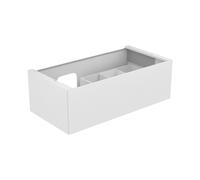 KEUCO EDITION 11 Meuble sous-lavabo pour lavabos encastrables, 1 tiroir frontal, position du lavabo à gauche, 1050x350x535mm, 31253270000, Corps/Avant: Laque blanche satinée / verre blanc satiné