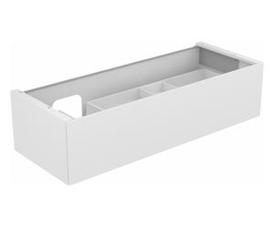 KEUCO EDITION 11 Meuble sous-lavabo pour lavabos encastrables, 1 tiroir frontal, position du lavabo à gauche, avec éclairage LED, 1400x350x535mm, 31265300100, Corps/Avant: Laqué blanc mat soyeux / ver