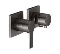 KEUCO EDITION 11 Set mitigeur monocommande encastré pour 2 consommateurs avec raccord de flexible et support de douche, 51151351222, Couleur: noir titane brossé