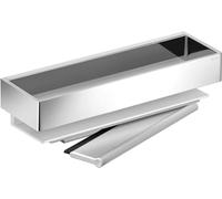 Keuco Panier de douche en métal, argenté et chromé brillant, avec raclette en verre, blanche, 9,5x30x8,2cm, montage mural dans la douche, tablette de douche Edition 11