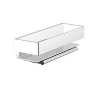 Keuco Panier de douche en métal, argenté et chromé brillant, avec raclette en verre, blanche, 9,5x30x8,2cm, montage mural dans la douche, tablette de douche Edition 11