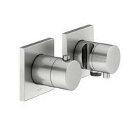 KEUCO EDITION 11 Set de robinetterie thermostatique encastrée pour 2 consommateurs avec raccord de flexible et support de douche, 51153061222, Couleur: Finition en acier inoxydable