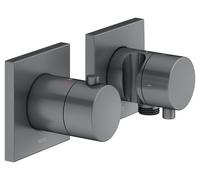 KEUCO EDITION 11 Set de robinetterie thermostatique encastrée pour 2 consommateurs avec raccord de flexible et support de douche, 51153131222, Couleur: Chrome noir brossé