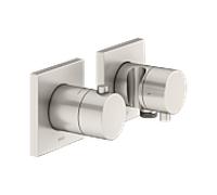 KEUCO EDITION 11 Set de robinetterie thermostatique encastrée pour 2 consommateurs avec raccord de flexible et support de douche, 51153051222, Couleur: nickel brossé