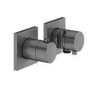 KEUCO EDITION 11 Set de robinetterie thermostatique encastrée pour 3 consommateurs avec raccord de flexible et support de douche, 51153131232, Couleur: Chrome noir brossé