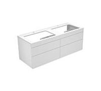 KEUCO EDITION 400 Meuble sous-lavabo, double lavabo, 4 tiroirs, avec 2x1 trou pour robinet 1400x546x535mm, 31575740100, Corps/Avant: Blanc Struckturlack / Cachemire Verre brillant