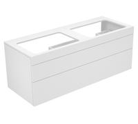 KEUCO EDITION 400 Meuble sous-lavabo, double lavabo, 2 tiroirs, sans trou pour robinet 1400x546x535mm, 31574170000, Corps/Avant: Laque structurée Truffle / Verre Truffle satiné