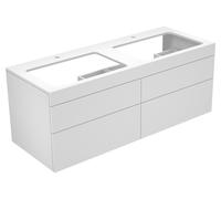 KEUCO EDITION 400 Meuble sous-lavabo, double lavabo, 4 tiroirs, avec 2x1 trou pour robinet 1400x546x535mm, 31575680100, Corps/Avant: Placage noyer / Placage noyer