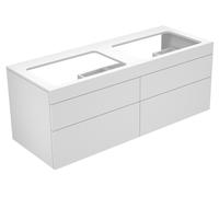 KEUCO EDITION 400 Meuble sous-lavabo, double lavabo, 4 tiroirs, sans trou pour robinet 1400x546x535mm, 31575820000, Corps/Avant: Laqué blanc brillant / Verre truffé brillant