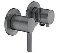 KEUCO Mitigeur encastré EDITION 400 2 voies – raccord flexible & support douche – Chrome noir brossé