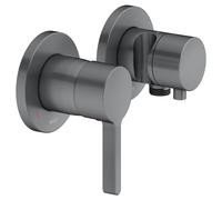 KEUCO EDITION 400 Set de mitigeur monocommande encastré 2 voies avec raccord de flexible et support de douche, 51551131221, Couleur: Chrome noir brossé