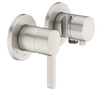 KEUCO EDITION 400 Set de mitigeur monocommande encastré 2 voies avec raccord de flexible et support de douche, 51551051221, Couleur: nickel brossé