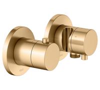 KEUCO EDITION 400 Set de robinetterie thermostatique à encastrer 3 voies avec raccord de flexible et support de douche, 51553251231, Couleur: Laiton brossé