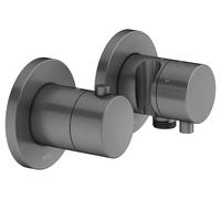 KEUCO EDITION 400 Set de robinetterie thermostatique à encastrer 3 voies avec raccord de flexible et support de douche, 51553131231, Couleur: Chrome noir brossé