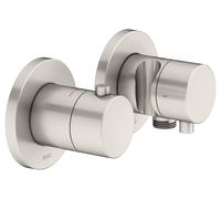 KEUCO EDITION 400 Set de robinetterie thermostatique encastré 2 voies avec raccord de flexible et support de douche, 51553051221, Couleur: nickel brossé
