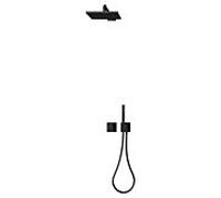 Keuco IXMO Ensemble de douche 8 59653370802 carré, mitigeur thermostatique avec support de douche et douche de tête, noir mat