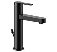 KEUCO IXMO Flat Mitigeur monocommandé pour lavabo 130, avec vidage à tirette, saillie 124mm, 59501373001, Couleur: Noir Mat