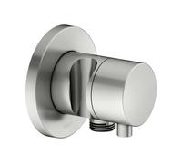 KEUCO IXMO robinet d'arrêt encastré, 1 consommateur avec raccord de flexible et support de douche avec poignée Comfort, rosace ronde, 59541061201, Couleur: acier inoxydable