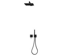 KEUCO IXMO Set de douche 4 mitigeurs, 2 consommateurs avec support de douche et pomme de douche, rosace carrée, 59651370402, Couleur: Noir Mat