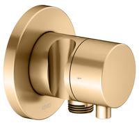 KEUCO IXMO Vanne d'inversion à encastrer 2 consommateurs, raccord de flexible, poignée Comfort et support de douche, avec arrêt, rosace ronde, 59557251201, Couleur: Laiton brossé