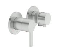 KEUCO PLAN blue Set mitigeur monocommandé à encastrer 2 voies avec raccord de flexible et support de douche, 53951061221, Couleur: acier inoxydable