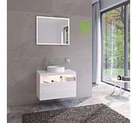 KEUCO Meuble sous-lavabo Stageline 32864300100 80×55×49 cm, blanc, verre Match1 clair, trou robinet