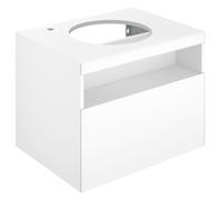 KEUCO STAGELINE Meuble sous-lavabo pour vasques à poser, 1 tiroir frontal, 650x550x490mm, 1 trou pour robinetterie à gauche, avec éclairage LED, 32854290100, Corps/Avant: Laque Inox satinée / Verre In