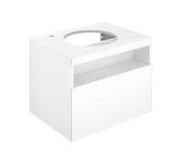 KEUCO STAGELINE Meuble sous-lavabo pour vasques à poser, 1 tiroir frontal, 650x550x490mm, 1 trou pour robinetterie à gauche, avec éclairage LED, 32854300100, Corps/Avant: Blanc décor mat / Blanc verre
