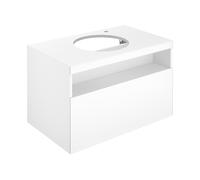 KEUCO STAGELINE Meuble sous-lavabo pour vasques à poser, 1 tiroir frontal, 800x550x490mm, 1 trou pour robinetterie à droite, avec éclairage LED, 32865290100, Corps/Avant: Laque Inox satinée / Verre In