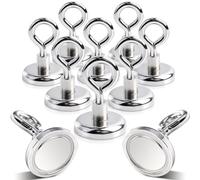 Keukenket Lot de 10 crochets magnétiques en néodyme de 32 mm - Force de traction : 36 kg - Aimants super puissants avec crochets - Pour cuisine, salle de bain, garage, bureau