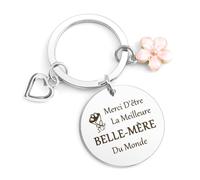 kEUkunHA Cadeau Belle-Mère, Porte-Clés Gravé 'Merci D'être La Meilleure BELLE-MÈRE Du Monde', Argent, Acier Inoxydable, Moderne, Amitié Amour, Femme, Adulte