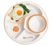 KEuLen Assiettes Divisées, Assiette Compartiment, Assiette à dessert, salade, plateau à 4 compartiments, plateau rond en céramique for fruits, for la maison ou le restaurant(Orange)