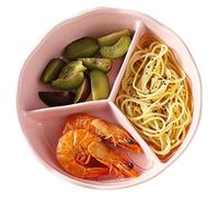 KEuLen Assiettes Divisées, Assiette Compartiment, Plateau diététique rond en céramique for pâtes, fruits et salades(Pink)