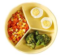 KEuLen Assiettes Divisées, Assiette Compartiment, Plateau diététique rond en céramique for pâtes, fruits et salades(Yellow)
