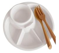 KEuLen Assiettes Divisées, Assiettes à Dîner Divisées, Assiette ronde en porcelaine, plateau à dessert for salade, camping, extérieur ou usage quotidien(White)