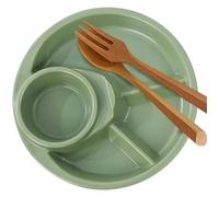 KEuLen Assiettes Divisées, Assiettes à Dîner Divisées, Assiette ronde en porcelaine, plateau à dessert for salade, camping, extérieur ou usage quotidien(Green)