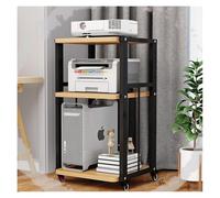 KEuLen Meuble HiFi, Meuble Chaine HiFi, Support multimédia, Support de projecteur, Chariot d'imprimante réglable sur roulettes(Black+Walnut,3 Tier-80cm)