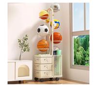 KEuLen Porte Ballon Basket, Support Ballon Foot, Organiseur Vertical sur Pied avec Panier de Rangement, présentoir for Basket-Ball, Volley-Ball, Baseball, avec roulettes(White)