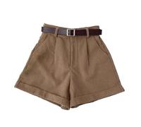 keusyoi Short d'hiver vintage en velours côtelé taille haute avec ourlet roulé et petite cloche pour femme, kaki, XL