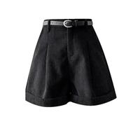 keusyoi - Short en velours côtelé pour femme - Taille haute vintage - Ajustement slim - Ourlet roulé - Short d'hiver petite cloche, Noir , M