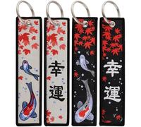 Keuyeo 4 Pièces/Ensemble Porte-clés Personnalisés De Style Japonais Porte-clés De Voiture Brodé De Vague Japonaise, Porte-clés De Brodés en Tissu pour Motos Vélo