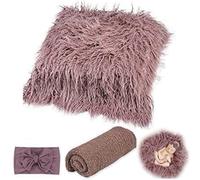 Keuyeo Accessoires De Photographie pour Nouveau-nés, 3 Pièces/Ensemble, Couverture Moelleuse, Ensemble De Bandeaux, Tapis Confortable pour Photographie De Bébé