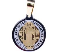 Keuyeo Collier Pendentif Croix Circulaire Bicolore en Acier Inoxydable Saint-benoît, Accessoire Chrétien Tendance, Cadeau