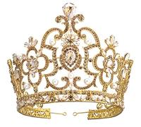 Keuyeo Couronne De Mariée en Alliage De De Perles, Style Baroque, Grand Diadème Rond, Couronne De Reine De Concours De Beauté avec Perle