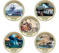 Keuyeo Ensemble De Pièces Commémoratives en Or du 80e Anniversaire De L'attaque De Pearl Harbor, 5 Pièces, Pièces De Défi, Pièces Souvenirs À Collectionner