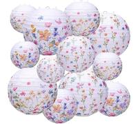 Keuyeo Lot de 12 Lanternes en Papier À Imprimé Floral, Lanternes Rondes en Papier À Fleurs, Lanternes Rondes Chinoises pour Baby Shower Printanière